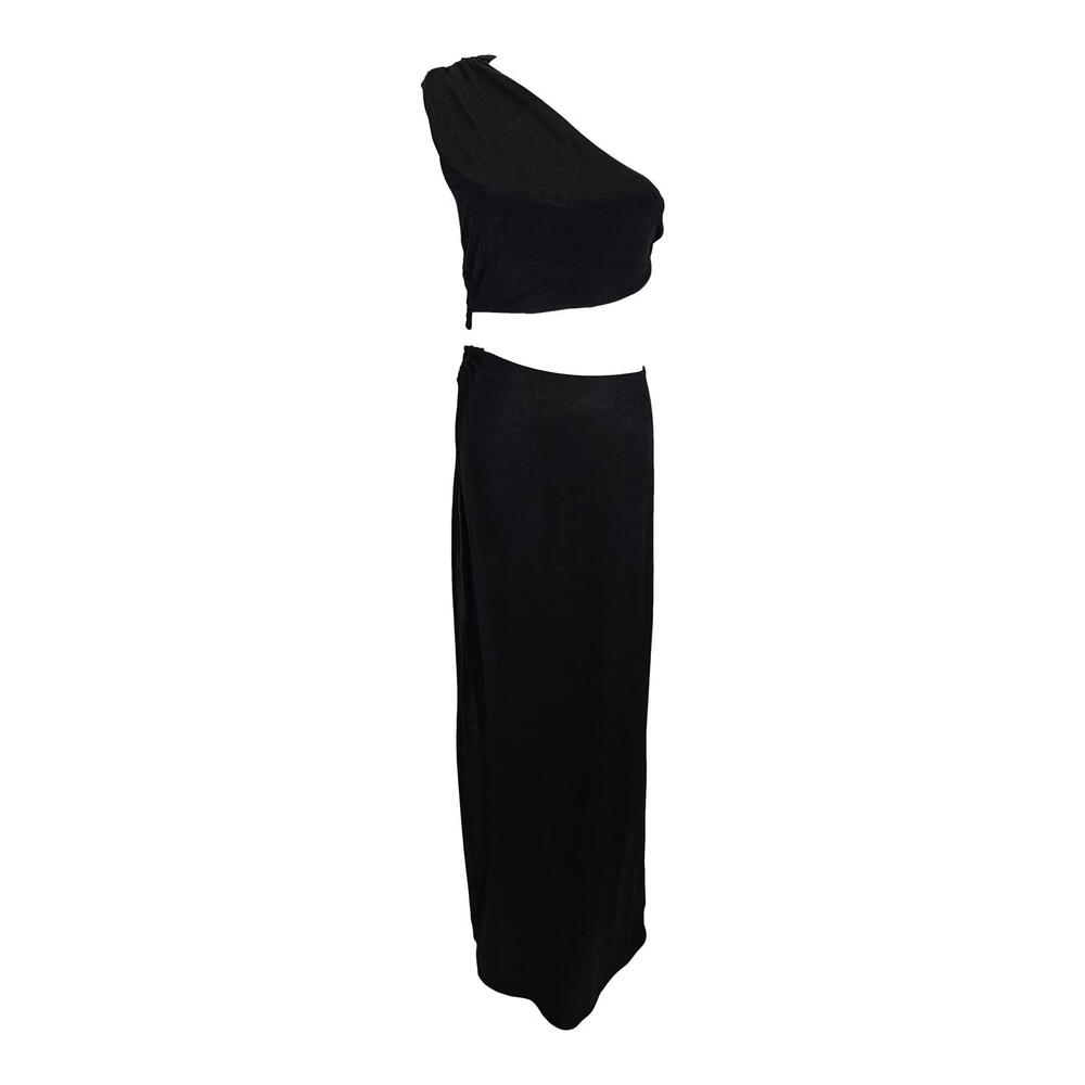Shein Sleek Black One-Shoulder Maxi Dress - Elegance with a Twist/L